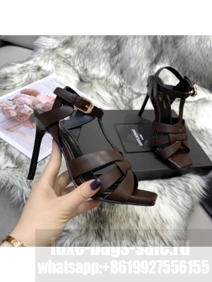 Saint Laurent YSL Metallic Calfskin High-Heel Sandals 10cm Coffee 019 2021 Collection