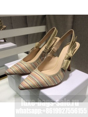 Dior J'Adior Slingback Pumps 9.5cm in Multicolor Gold Metallic Thread Embroidered Cotton Spring/Summer 2021 Collection