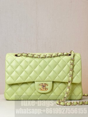 Chanel CLASSIC HANDBAG Lambskin & Gold-Tone Metal A01113 light green