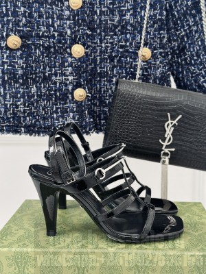 GUCCI Horsebit Slim Heel Sandals In Black