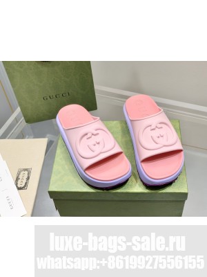 Gucci Rubber Platform Slide Sandal with Interlocking G Pink 2023