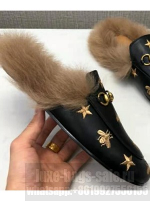 GUCCI                                                                                        Princetown leather slipper black