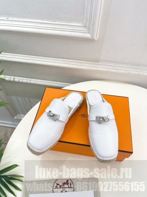 Hermes Feria espadrille in goatskin with Kelly Buckle Mule 2024 White
