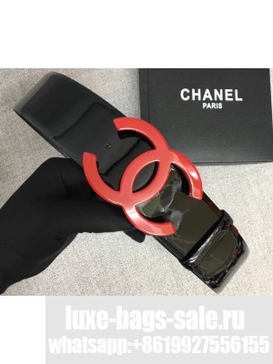 Chanel Width 5.3cm Patent Leather Belt Black with Red CC Logo