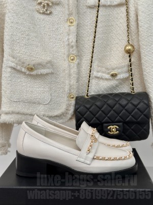 Chanel Calfskin Loafer with Chain White 2024 