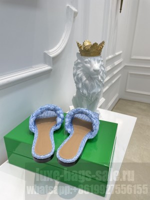 Bottega Venta Flat sandals with twisted Intrecciato raffia strap blue 2021 Collection