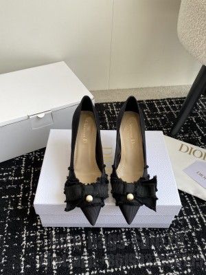 Dior Adiorable Black Calfskin and Fringed Grosgrain Pumps