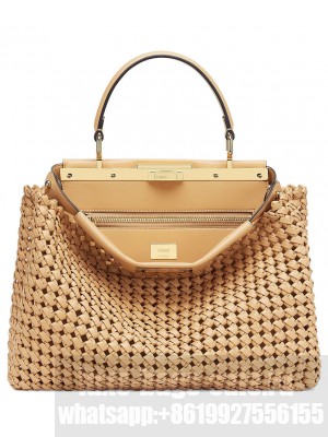 Fendi Peekaboo Large Braided Leather Bag 8BN210 Apricot