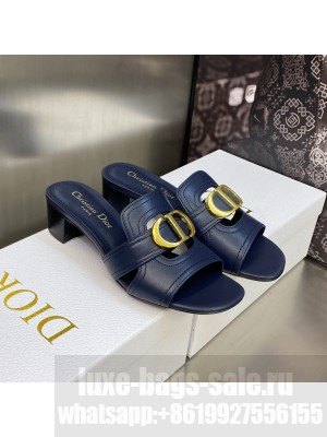 Dior 30 Montaigne Heeled Slide Sandals 4.5cm in Navy Calfskin 2023