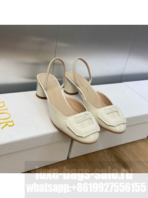 Dior Day Slingback in Patent Leather with Silver Heel 3.5cm Cream 2023