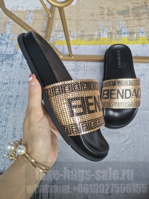 Versace x Fendi Unisex Fendace Flat Slide Sandals Gold 2022 Collection 07