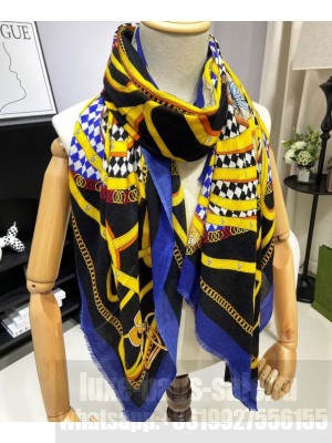 Gucci Women's Stirrup Print Scarf Blue