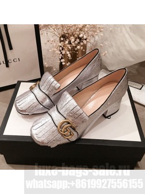 Gucci Metallic Leather GG Fringe Pumps 408208 Silver 2019 Collection