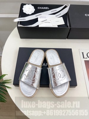 Chanel Leather Espadrilles Mules Silver 2025