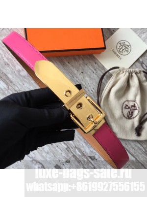 Hermes Square Buckle Leather Belt Fuchsia/Gold