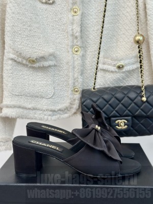 Chanel Satin 6cm Bow Mule Black 2024