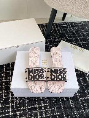 Dior Dway Heeled Slide Embroidered Cotton and Pale Pink Miss Dior Allover Motif