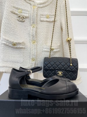 Chanel Women's Mary Janes Lambskin 3cm Flat Sandals 2023 Collection Black