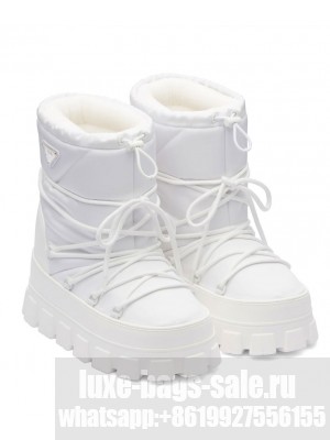 Prada Women's Nylon Gabardine Apres Ski Booties White
