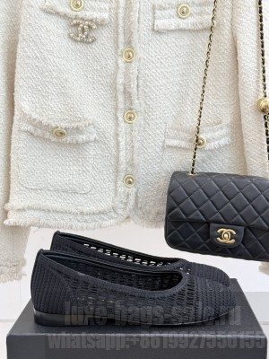 Chanel Crochet Straw Ballet Flats Black 2025 