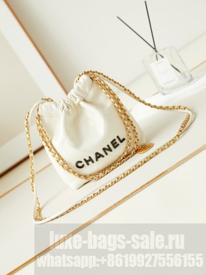 CHANEL 22 MINI HANDBAG AS3980 Shiny Calfskin &white
