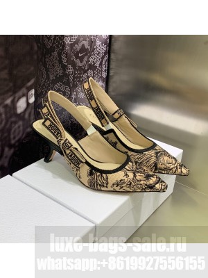 Dior J'Adior Slingback Pumps 6.5cm in Beige/Black Multicolor Embroidered Cotton with Jardin Botanique Motif 2023