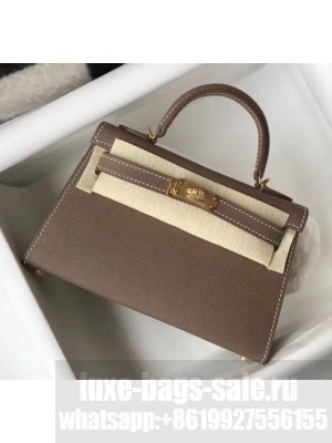 Hermes Mini Kelly II Handbag in Original Epsom Leather Etoupe(Gold Hardware) Collection