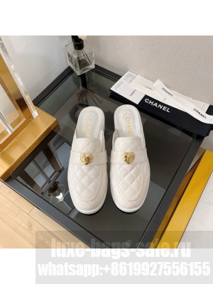 Chanel Quilted Lambskin Mules with Love Charm White