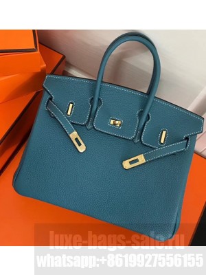Hermes Birkin 25cm Bag Denim Blue in Togo Leather With Gold Hardware