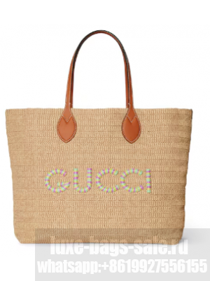 Gucci MEDIUM STRAW-EFFECT TOTE 779666 Multicolor