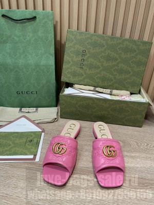 Gucci GG Lambskin Leather ‎Slide Sandals 2022 Collection,Rose