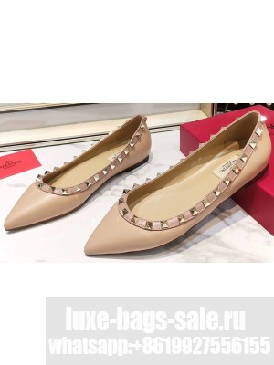 Valentino Rockstud Ballet Flats Ballerinas in Leather Nude