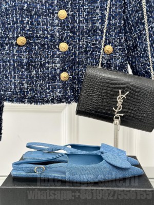 JACOUEMUS Circle square Flat sling-backs in denim