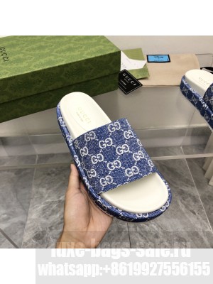 Gucci Women's Blue Denim platform slide sandal 2022 Collection 