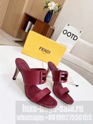 Fendi Calfskin Signature Slide Sandals Mule 2022 Collection Red