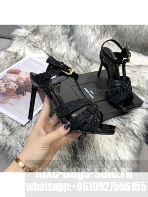 Saint Laurent Crystal Fabric High- Heel Sandals 10cm Black 02 2021 Collection