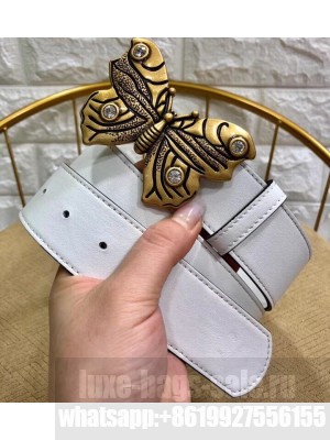 Gucci Width 4cm Leather Belt White with Butterfly Buckle