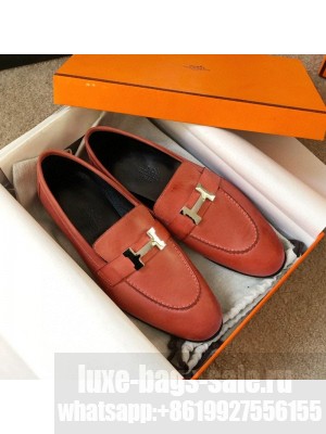 Hermes Paris Lambskin Flat Loafers Orange 2020 Collection