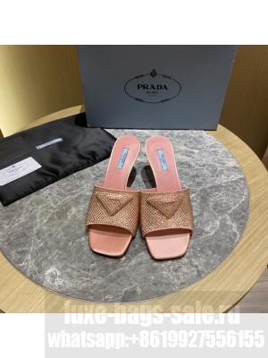 Prada 6cm Satin slides sandals With Cryscals Mule 2022 Collection,Pink