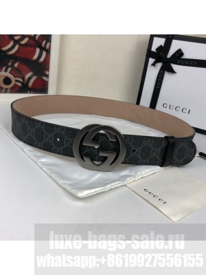 Gucci GG Canvas Belt 40mm with Interlocking G Buckle Black/Grey  Collection
