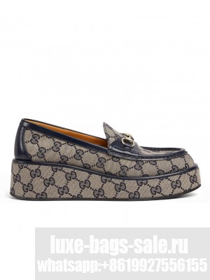 Gucci Women's Horsebit Wedge Loafer 794316 Dark Blue