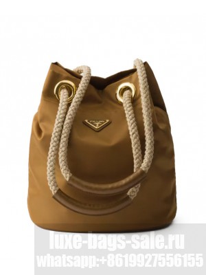 Prada Mariner Recycled Nylon Small Bucket Bag Dark Coffee