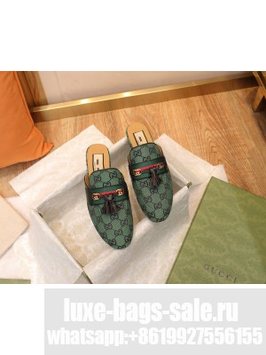 Gucci GG Multicolor Canvas Slipper with Tassels Green 2021 Collection