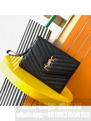 Yves Saint Laurent MONOGRAM CLUTCH IN QUILTED GRAIN DE POUDRE EMBOSSED LEATHER A617662 black