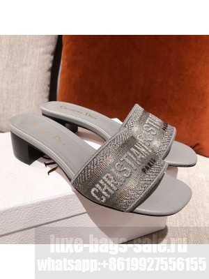 Dior Dway Embroidered Cotton Heel Slide Sandals 5cm Grey Spring/Summer 2021 Collection