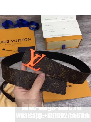 Louis Vuitton LV Shaped Monogram Canvas Belt 40mm with Orange LV Buckle MP216T 2019 Collection