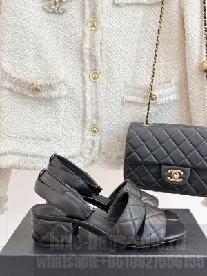 Chanel Quilted Lambskin Platform Sandals 5cm G46429 Black 2025