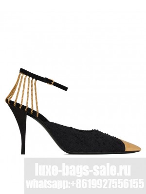 Saint Laurent Women's Sling Chain Pumps In Boucle Tweed 6738380 Black