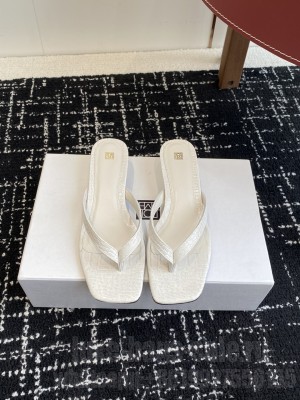 TOTEME croco-embossed heeled flip flops white