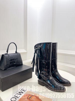 Chanel Patent Leather Tassel Boots Black